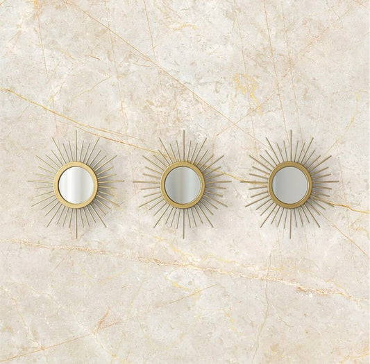 Gold Sunburst Wall Mirror Set of 3 | Home Decor Wall Art | Starburst Aztec Design | New