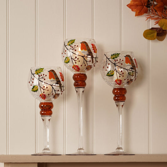 Country Living Autumn Robin Candle Holder Set of 3 | 13x30cm, 13x35cm, 13x40cm | New