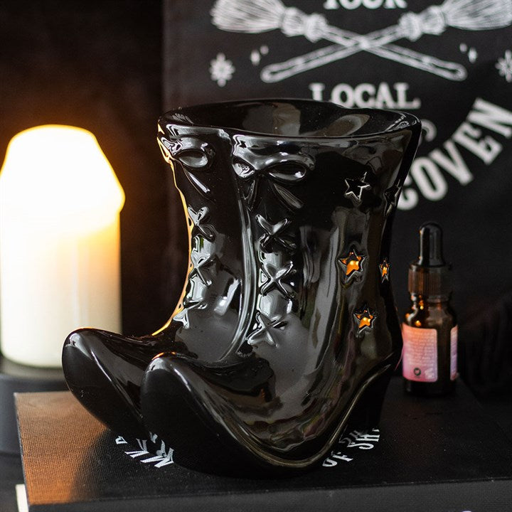 Black Witch Boots Oil Burner | Ceramic | Star Cut-Out | Tealight Holder | New