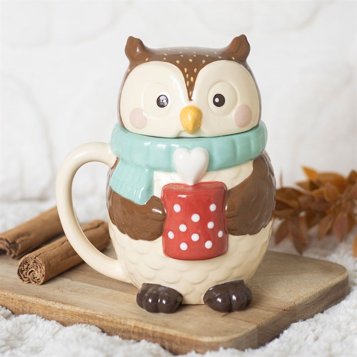 Oliver Owl Lidded Mug | Ceramic | Woodland Novelty Gift | Father's Day | New