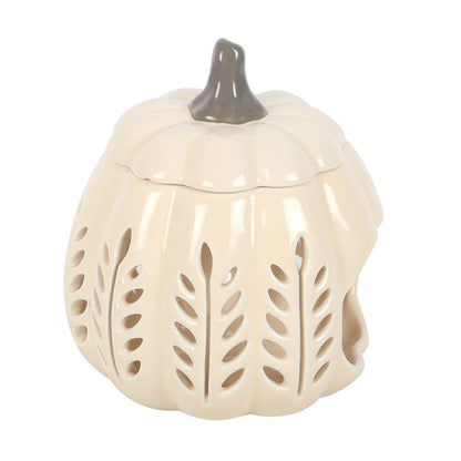 Cream Leaf Cut Out Pumpkin Oil Burner & Wax Warmer | Ceramic | Autumn | New