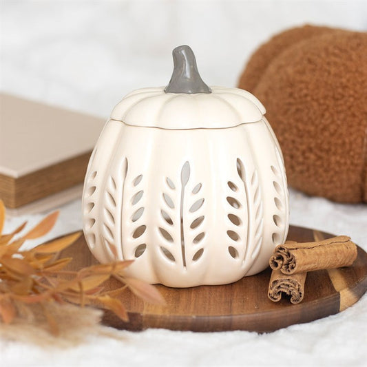 Cream Leaf Cut Out Pumpkin Oil Burner & Wax Warmer | Ceramic | Autumn | New