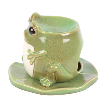 Frog Shaped Oil Burner & Lily Pad Plate | Ceramic | Novelty | Tealight | New