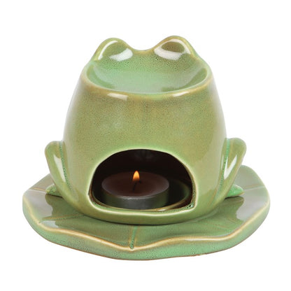 Frog Shaped Oil Burner & Lily Pad Plate | Ceramic | Novelty | Tealight | New