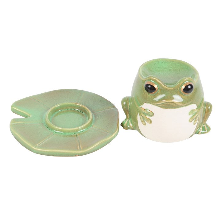 Frog Shaped Oil Burner & Lily Pad Plate | Ceramic | Novelty | Tealight | New