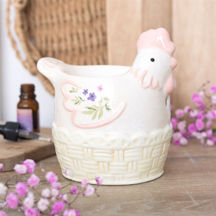 Hen Shaped Oil Burner & Wax Warmer | Pastel Ceramic | Floral | Tealight | New