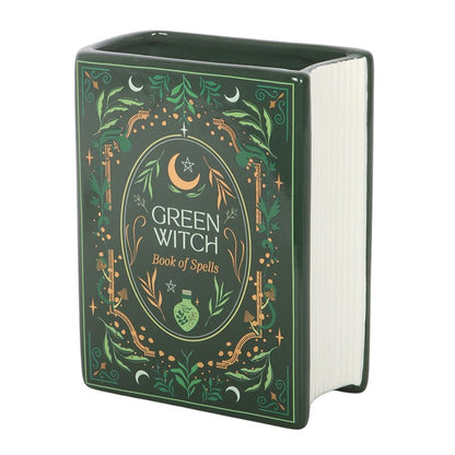 Green Witch Book Shaped Flower Vase | Ceramic | Witchy Home Decor | New