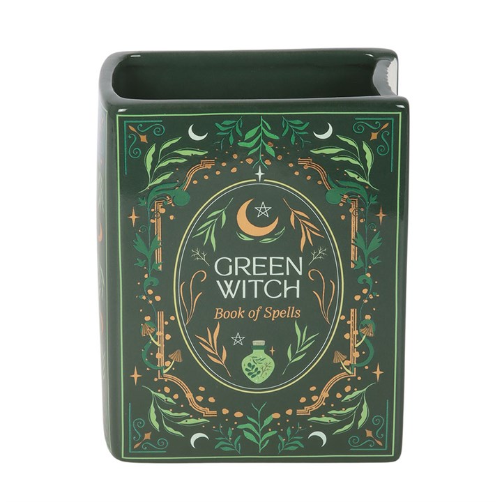Green Witch Book Shaped Flower Vase | Ceramic | Witchy Home Decor | New