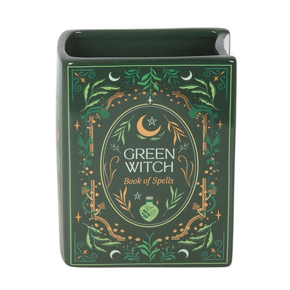Green Witch Book Shaped Flower Vase | Ceramic | Witchy Home Decor | New