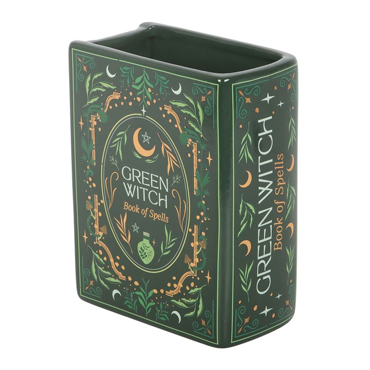 Green Witch Book Shaped Flower Vase | Ceramic | Witchy Home Decor | New