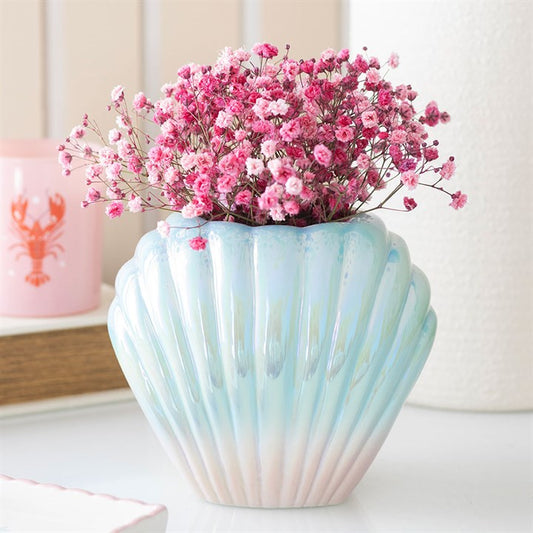 Iridescent Shell Flower Vase | Ceramic | Coastal Home Decor | New