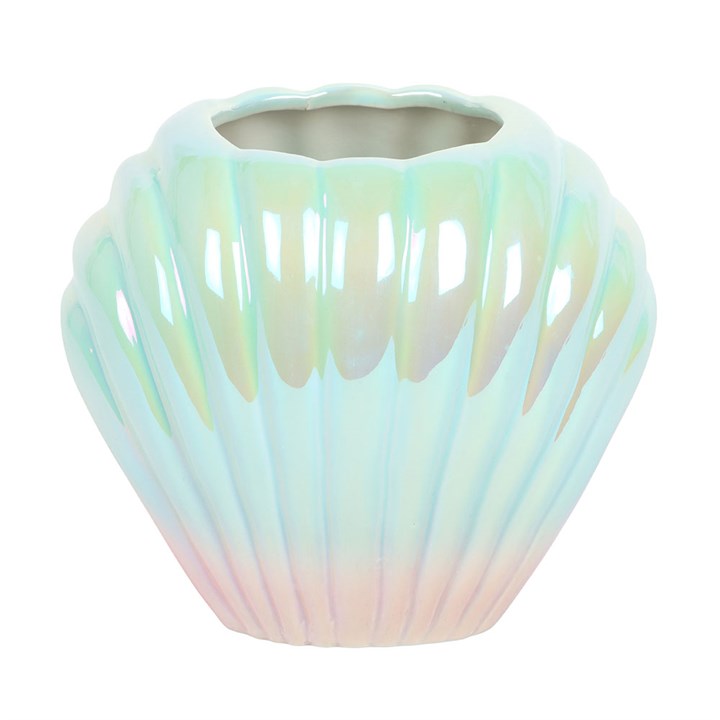 Iridescent Shell Flower Vase | Ceramic | Coastal Home Decor | New