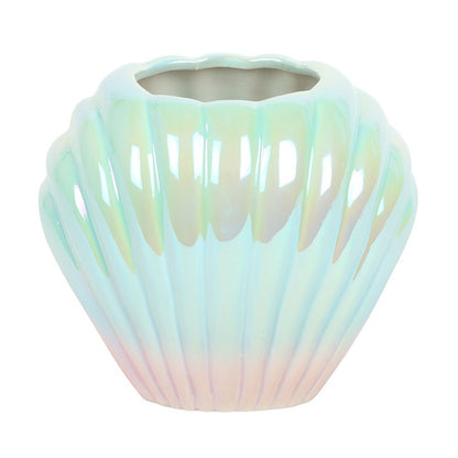 Iridescent Shell Flower Vase | Ceramic | Coastal Home Decor | New