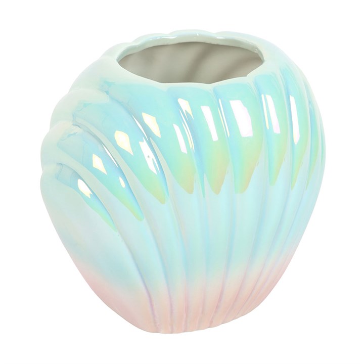 Iridescent Shell Flower Vase | Ceramic | Coastal Home Decor | New