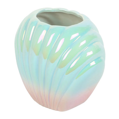 Iridescent Shell Flower Vase | Ceramic | Coastal Home Decor | New