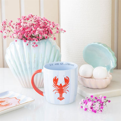 Iridescent Shell Flower Vase | Ceramic | Coastal Home Decor | New