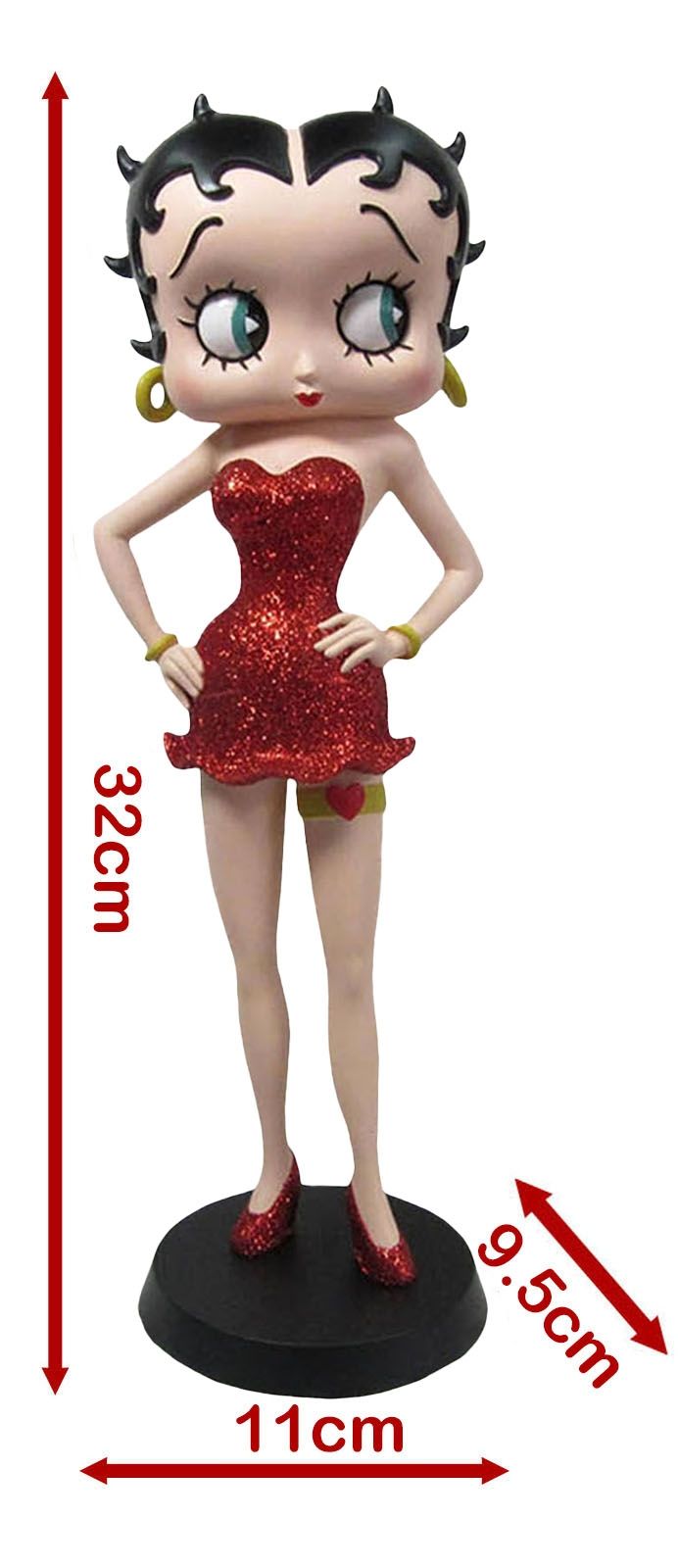 Betty Boop Garter Figurine | Red Glitter Finish | 32cm | Resin | New