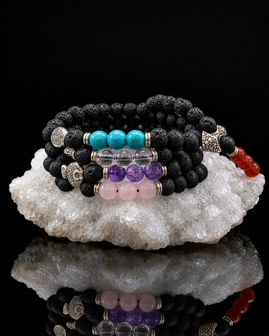 Leaf Turquoise Lava Stone Bracelet | Leaf Charm | Essential Oil Diffuser Beads | Stretch Fit | Unisex