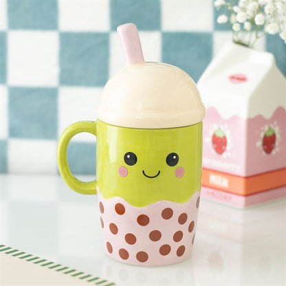 Kawaii Bubble Tea Lidded Mug | Ceramic | Novelty Gift | Father's Day | New