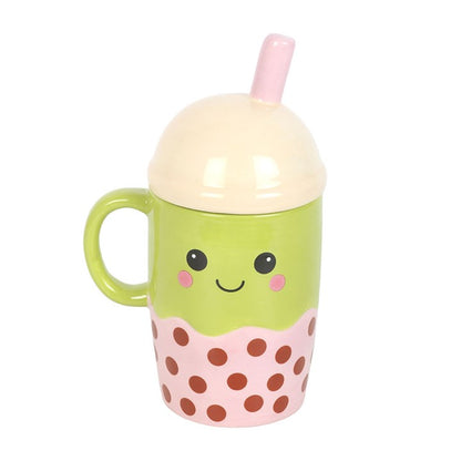 Kawaii Bubble Tea Lidded Mug | Ceramic | Novelty Gift | Father's Day | New