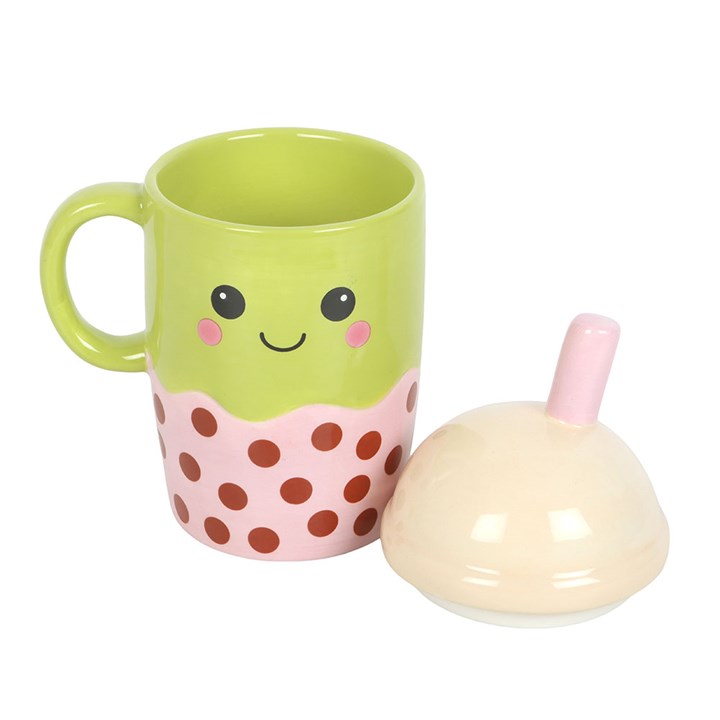 Kawaii Bubble Tea Lidded Mug | Ceramic | Novelty Gift | Father's Day | New