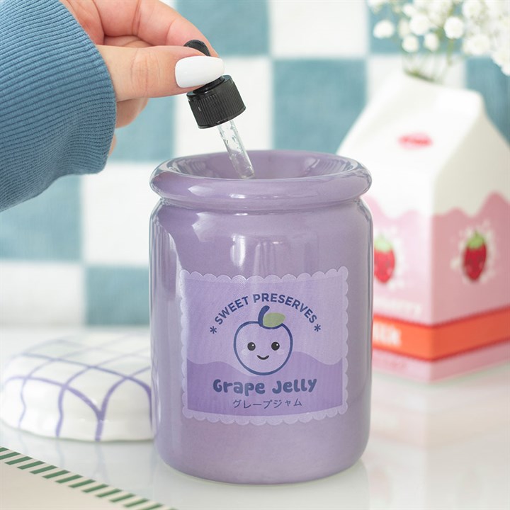 Grape Jelly Jar Oil Burner & Wax Warmer | Kawaii Ceramic | Removable Lid | New