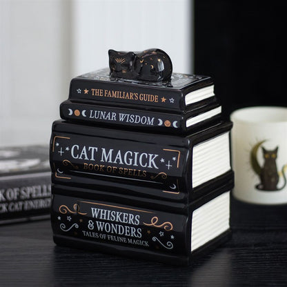 Black Cat Book Stack Oil Burner | Ceramic | Witchy Decor | Tealight Holder | New