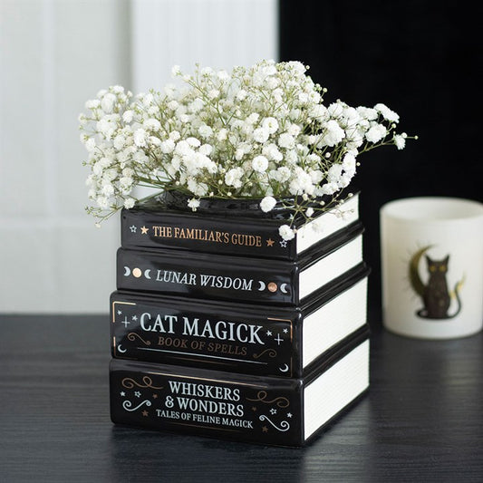 Black Cat Magick Book Stack Vase | Ceramic | Witchy Decor | 20.5cm | New