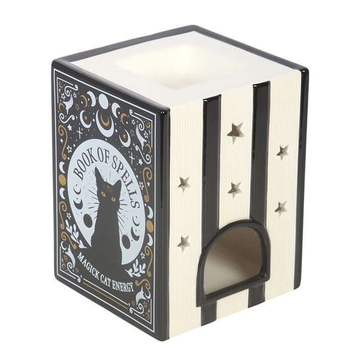 Black Cat Book of Spells Oil Burner & Wax Warmer | Ceramic | Witchy Decor | New