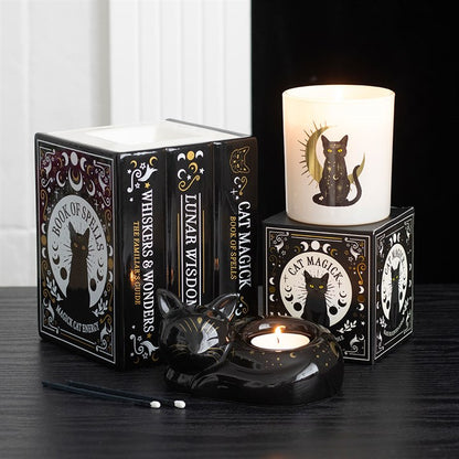 Black Cat Book of Spells Oil Burner & Wax Warmer | Ceramic | Witchy Decor | New