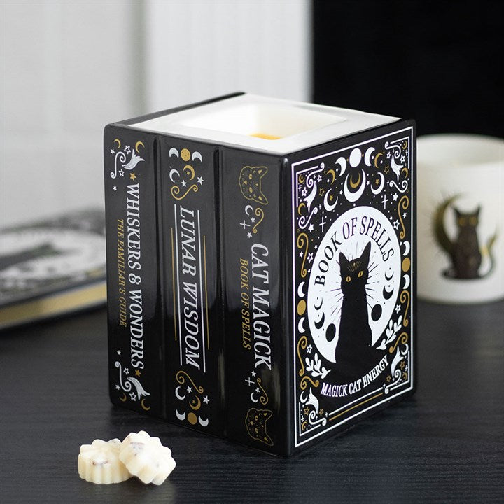 Black Cat Book of Spells Oil Burner & Wax Warmer | Ceramic | Witchy Decor | New