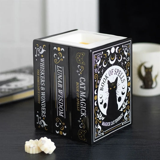 Black Cat Book of Spells Oil Burner & Wax Warmer | Ceramic | Witchy Decor | New