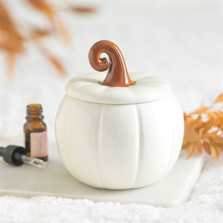 White Curly Pumpkin Oil Burner | Ceramic | Autumn & Halloween Decor | New