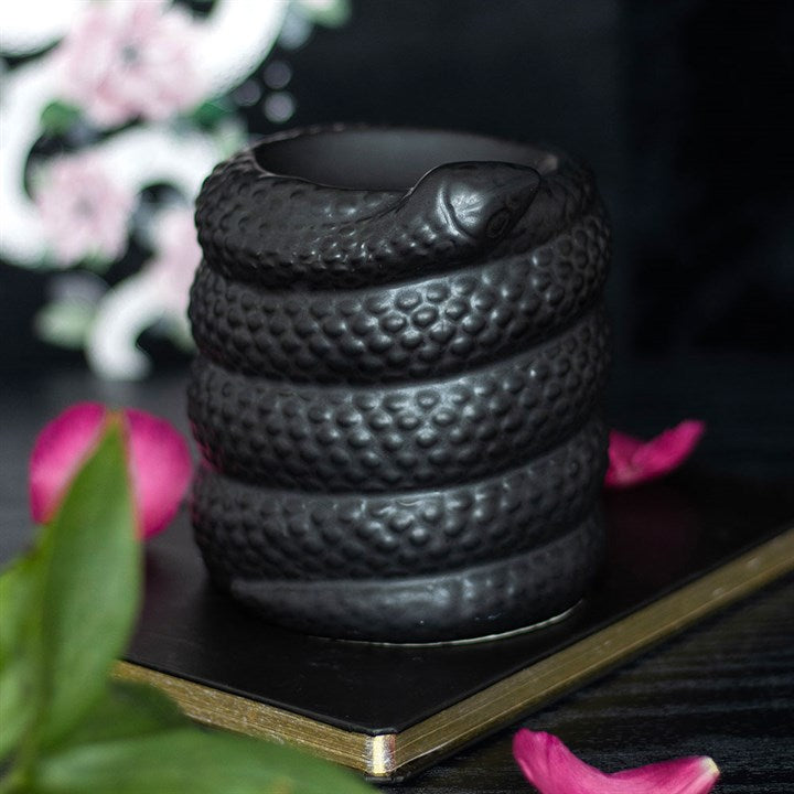 Black Snake Oil Burner & Wax Warmer | Ceramic | Gothic Decor | Tealight | New