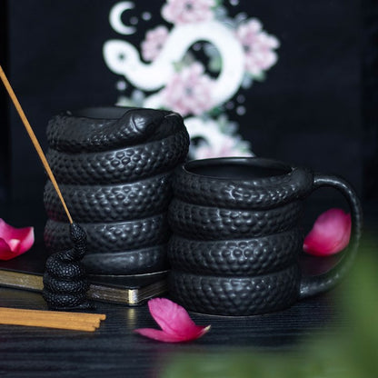 Black Snake Oil Burner & Wax Warmer | Ceramic | Gothic Decor | Tealight | New
