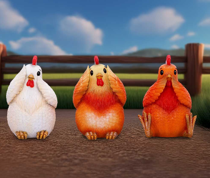 Nemesis Now Three Wise Hens Figurine Set | See Hear Speak No Evil | Farmhouse Animal Gift B7026M25