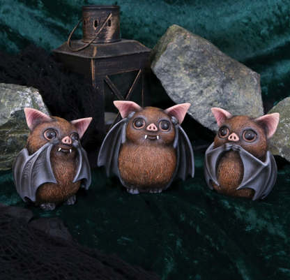 Nemesis Now Three Wise Bats Figurine Set | See Hear Speak No Evil | Gothic Bat Lover Gift B4473N9