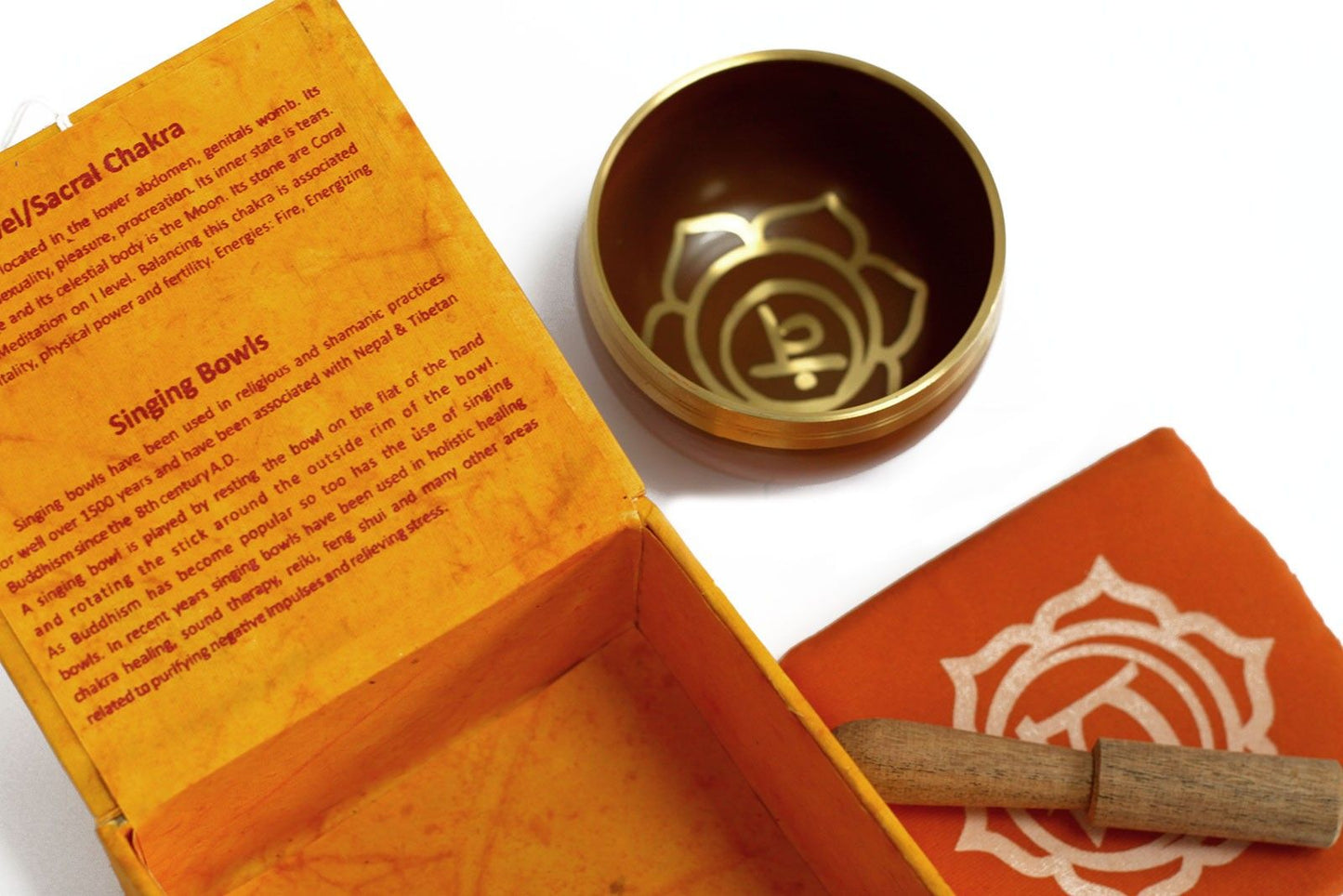 Sacral Chakra Singing Bowl Gift Set | Svadhisthana | Hand-Painted | Brass | New