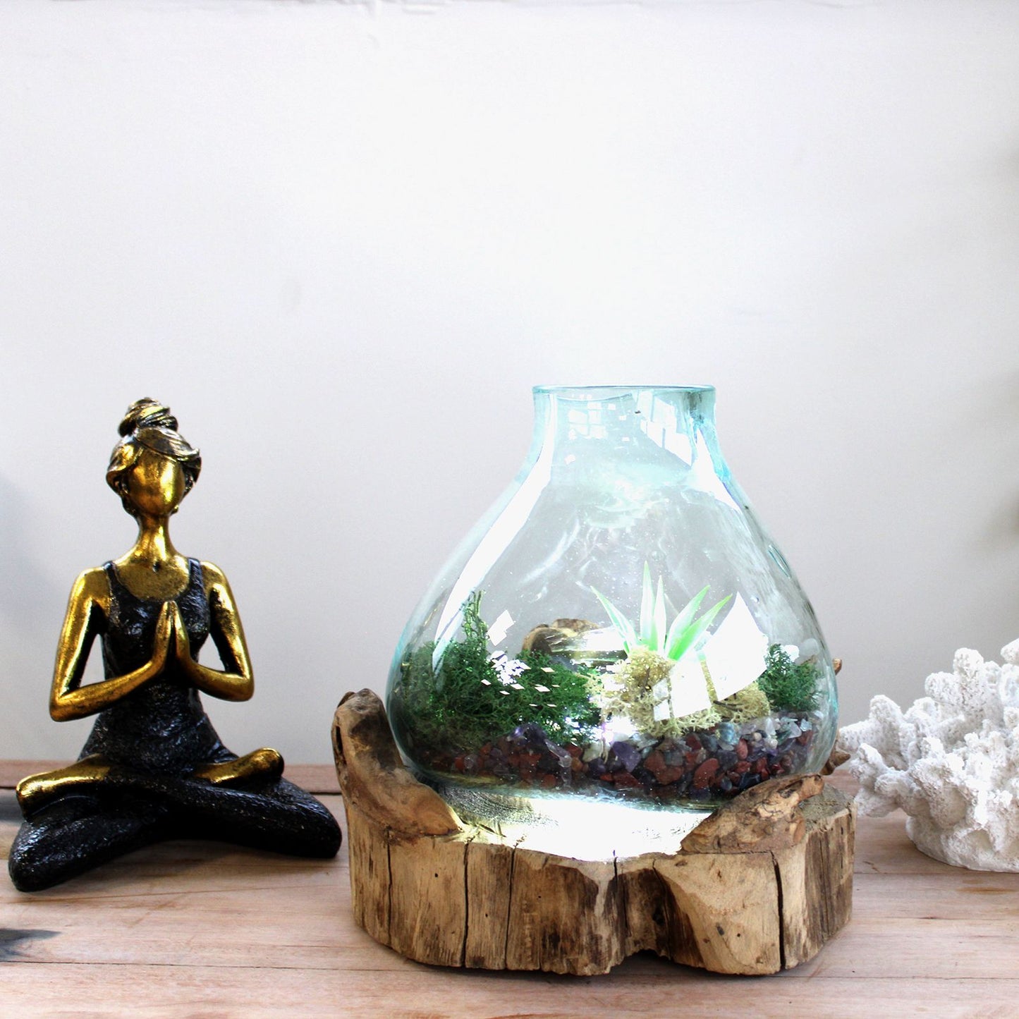 Molten Glass Large Fish Tank on Driftwood | 3.7 Litre | Light Cavity | UK LED Bulb | 30cm | New