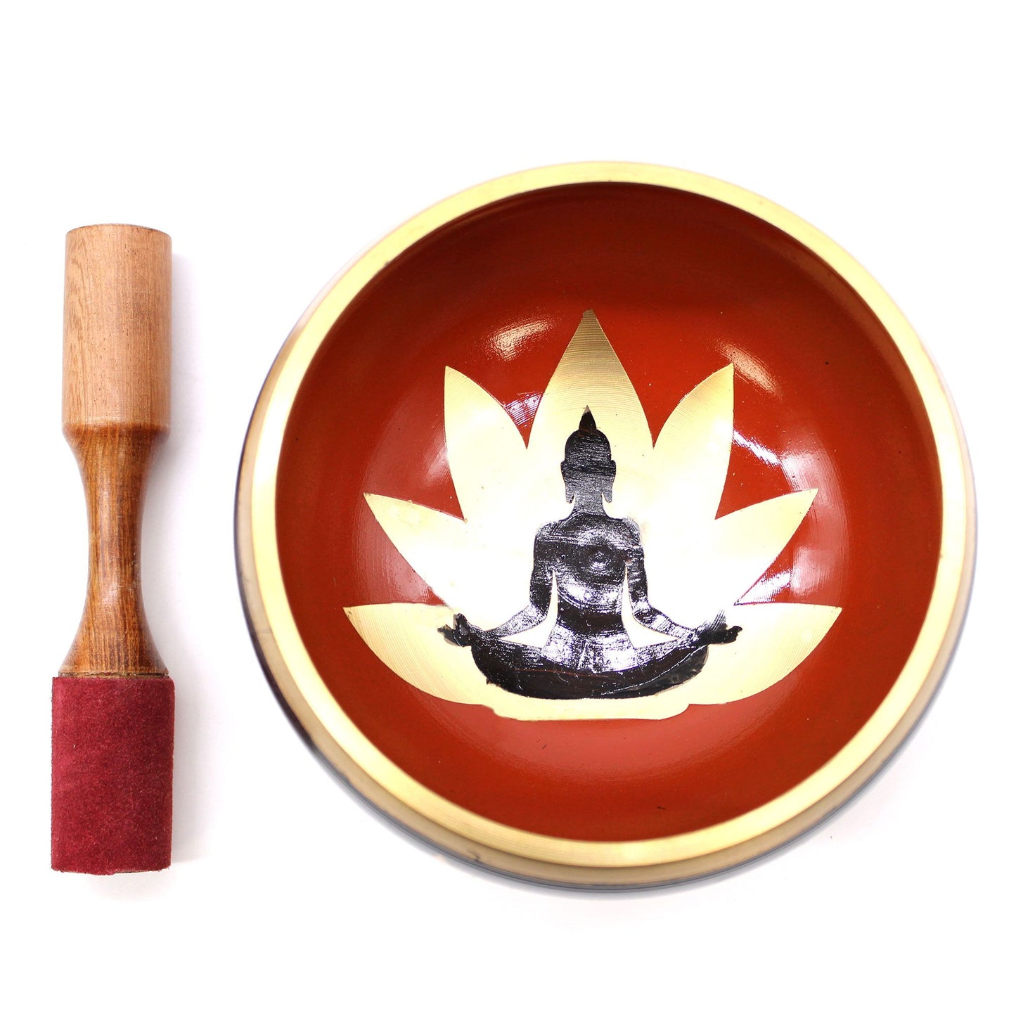 Buddha Singing Bowl Set | Black and Orange | 14cm | Brass | New