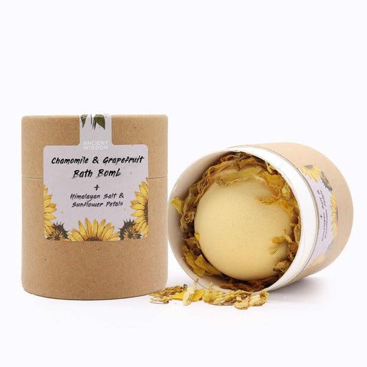 Sunflower Serenity Aromatherapy Bath Bomb Set | Chamomile and Grapefruit | Eco Tube | Handmade UK | New