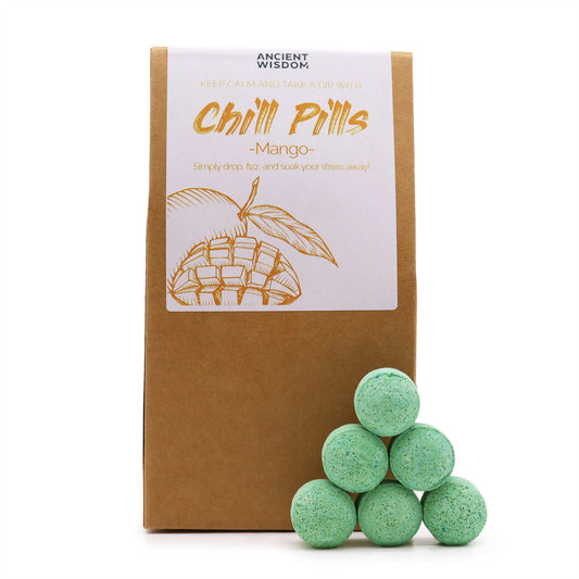 Chill Pills Bath Bomb Gift Pack | Mango | 350g | 30 Mini Bath Bombs | Handmade England | New