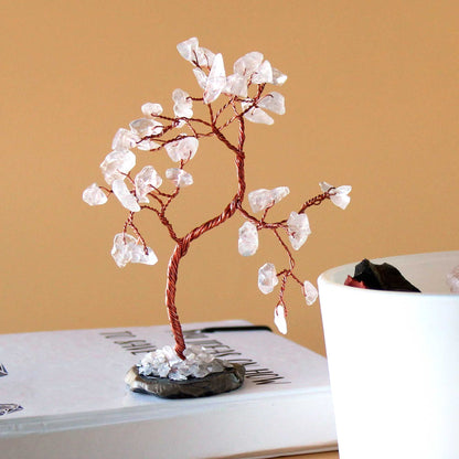 Rock Quartz Gemstone Tree on Black Agate Base | 35 Stones | 7x4.5x10cm | New