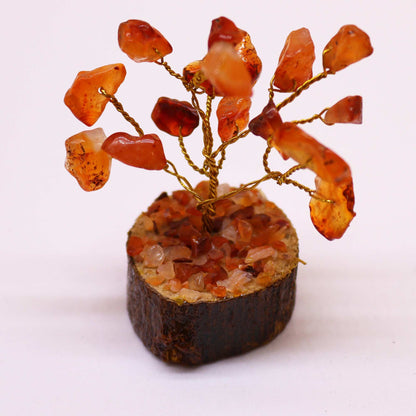 Mini Carnelian Gemstone Tree on Wood Base | 15 Stones | 4x3x6cm | New