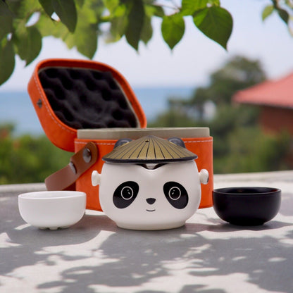 Kung Fu Panda Ceramic Teapot Set 3 Piece Travel Pack | 1 Pot and 2 Cups | Fun Tea Lover Gift