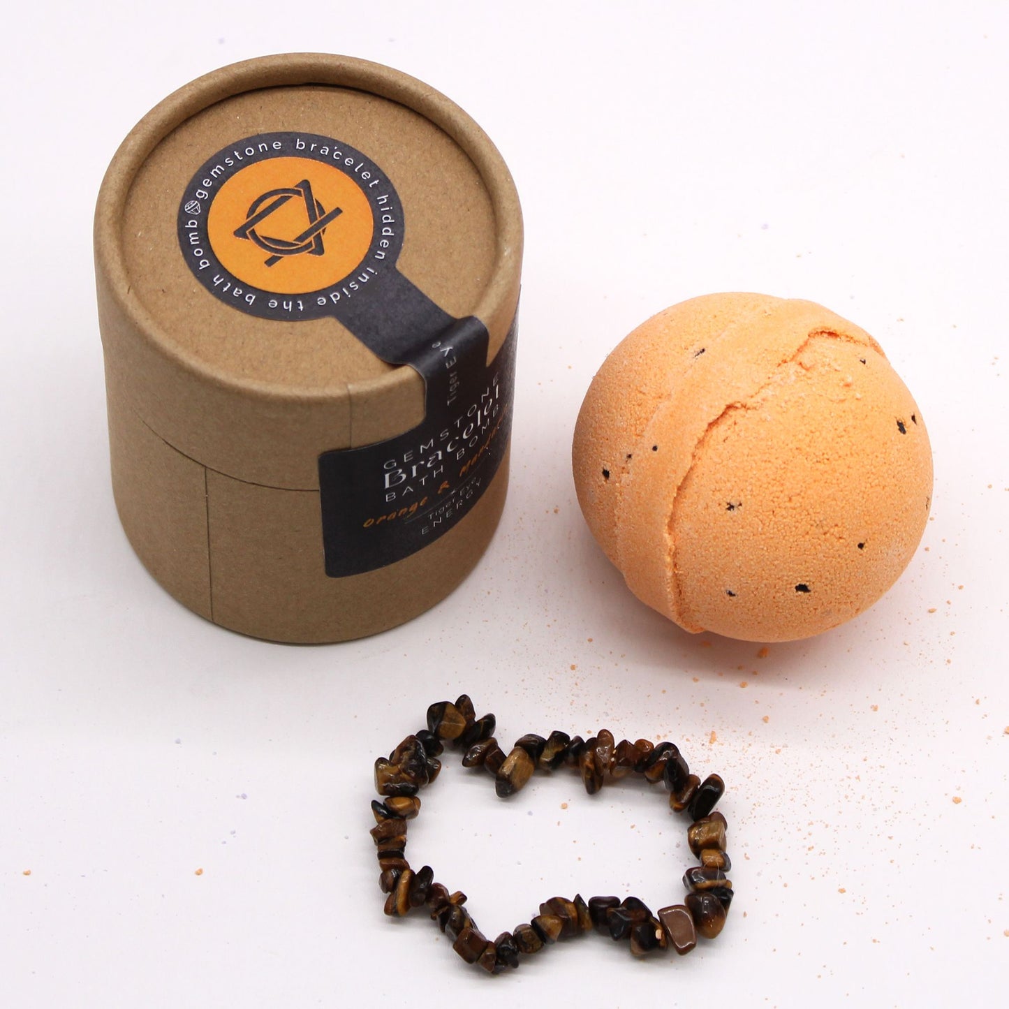 Tiger Eye Gem Bracelet Bath Bomb | Orange and Mandarin | Handcrafted | Vegan | New