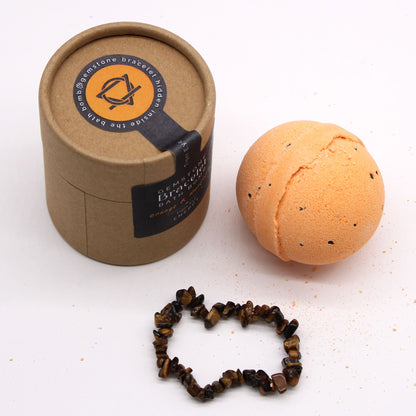 Tiger Eye Gem Bracelet Bath Bomb | Orange and Mandarin | Handcrafted | Vegan | New