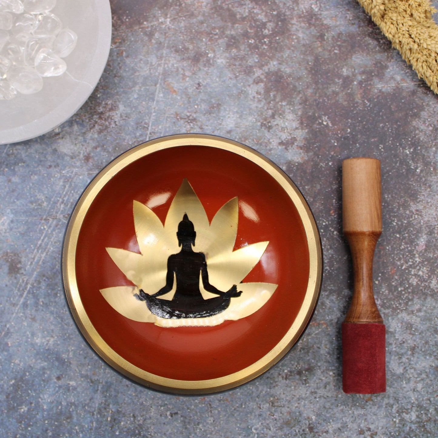 Buddha Singing Bowl Set | Black and Orange | 14cm | Brass | New