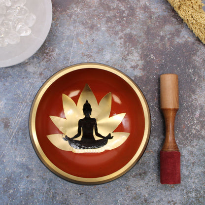 Buddha Singing Bowl Set | Black and Orange | 14cm | Brass | New