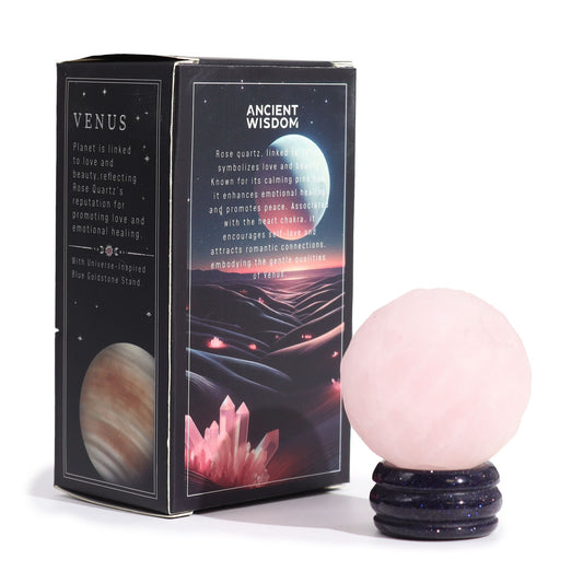 Rose Quartz Gemstone Planet on a Sola Goldstone Stand (VENUS)